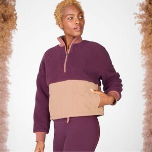 FABLETICS Mallory Fleece Half Zip Maroon and Beige Pullover, Size M